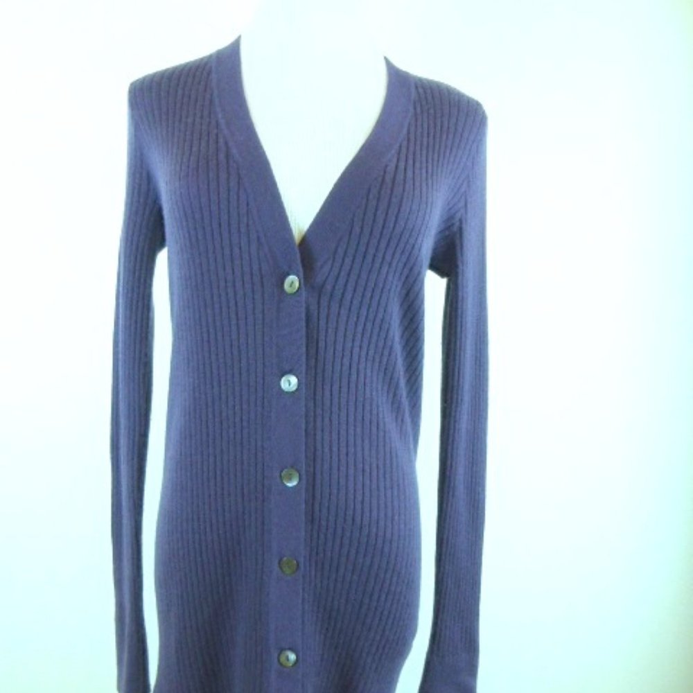 VINCE purple cashmere long button up ribbed V neck cardigan Sweater M